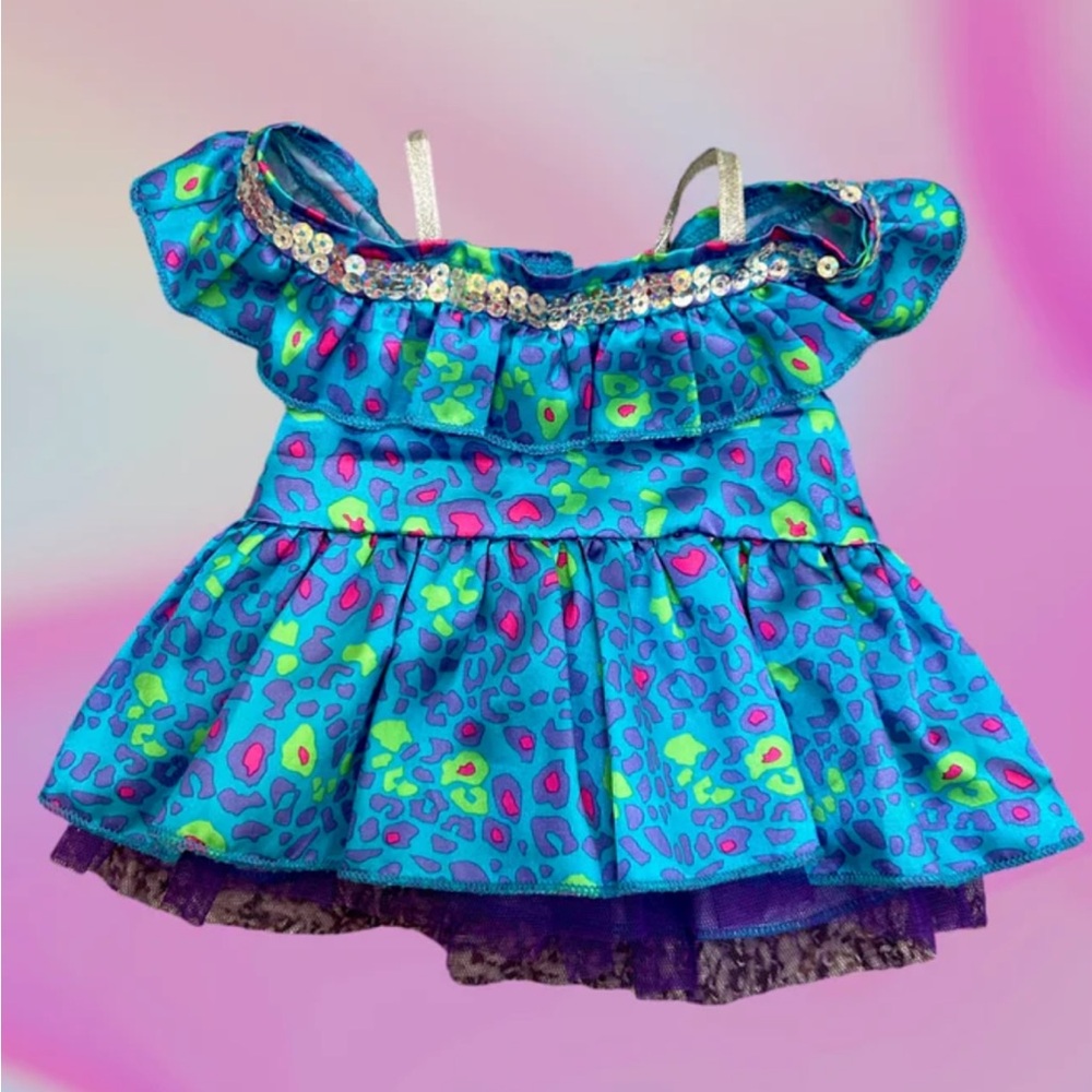 Build A Bear Workshop RARE RETIRED HTF Blue Leopard Cheetah Dress Honey Girls